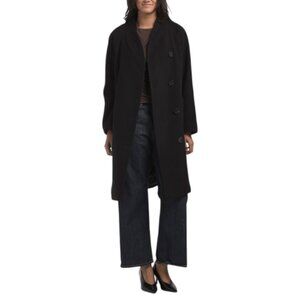 COLE HAAN Black Wool Blend Asymmetric Button Coat